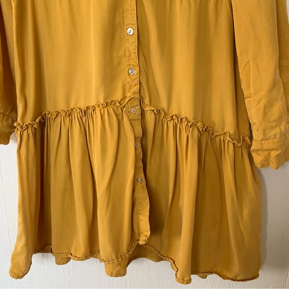 Zara Shirt Dress Mustard Yellow With Ruffled Hem - Picture 12 of 15